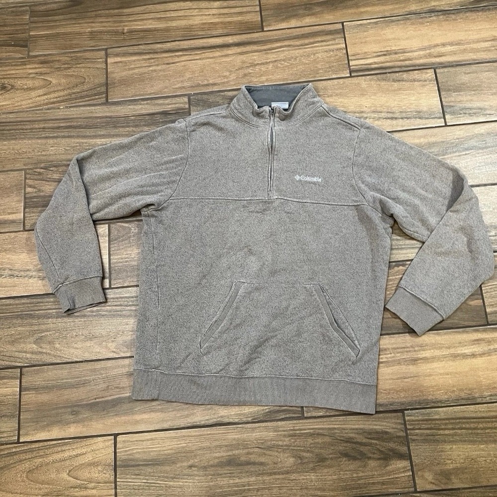 Columbia Quarter Zip Sweatshirt Men Large Gray Fleece Lined Pullover Pocket